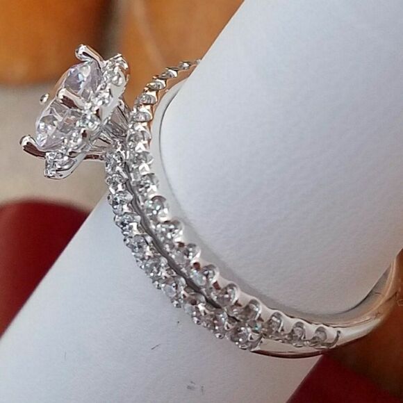 14k Solid White Gold Engagement wedding Ring Set - Picture 5 of 8